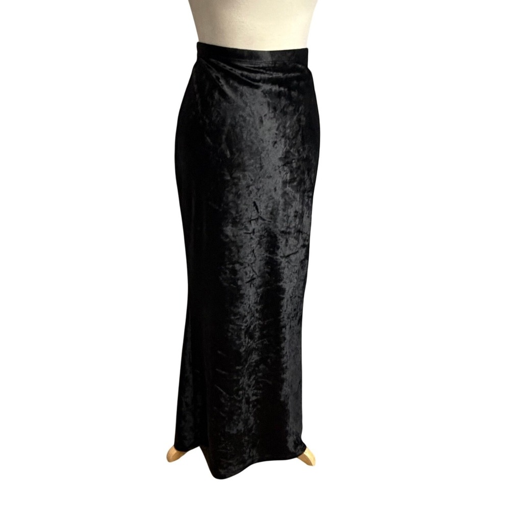 Vintage Y2K 90s Express Velvet Maxi Dress M Black Velour Whimsigoth Mallcore